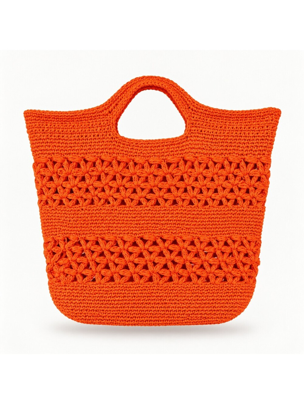 NWT Women’s Orange Crochet Open-Knit Tote Bag Beach Shopper Handbag
